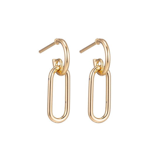 18k Gold Filled Huggies Earrings with Loop, Chained Earrings, Dangle Earring Making Supply Findings for Jewelry Making Supplies K-024