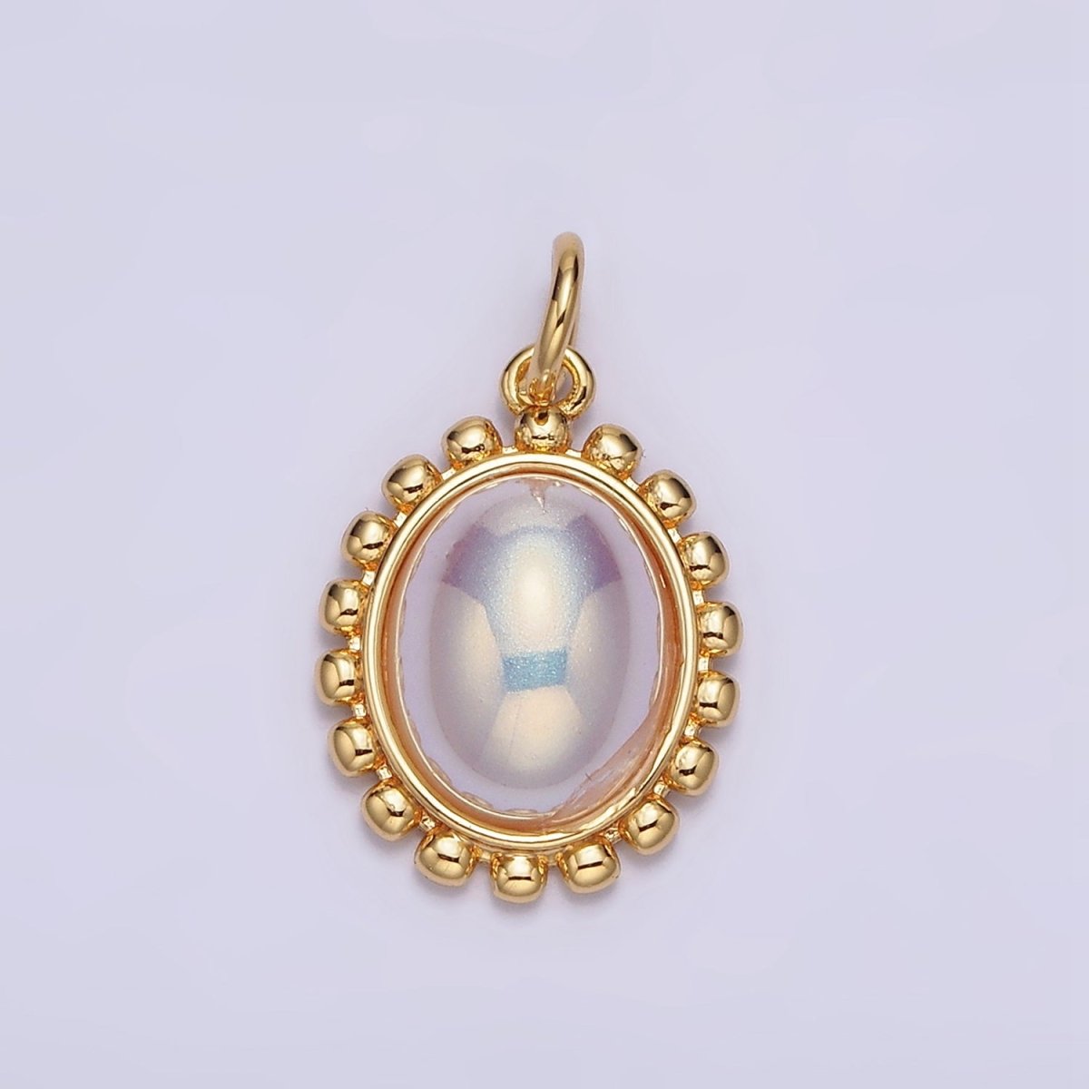18K Gold Filled Iridescent Pearl Oval Dotted Outline Charm in Gold & Silver | AC1441