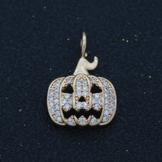 18K Gold Filled Jack O Lantern Charms, Pumpkin Charm, Scary Halloween Jewelry Inspired Add on Charm for Necklace Earring Bracelet M-739