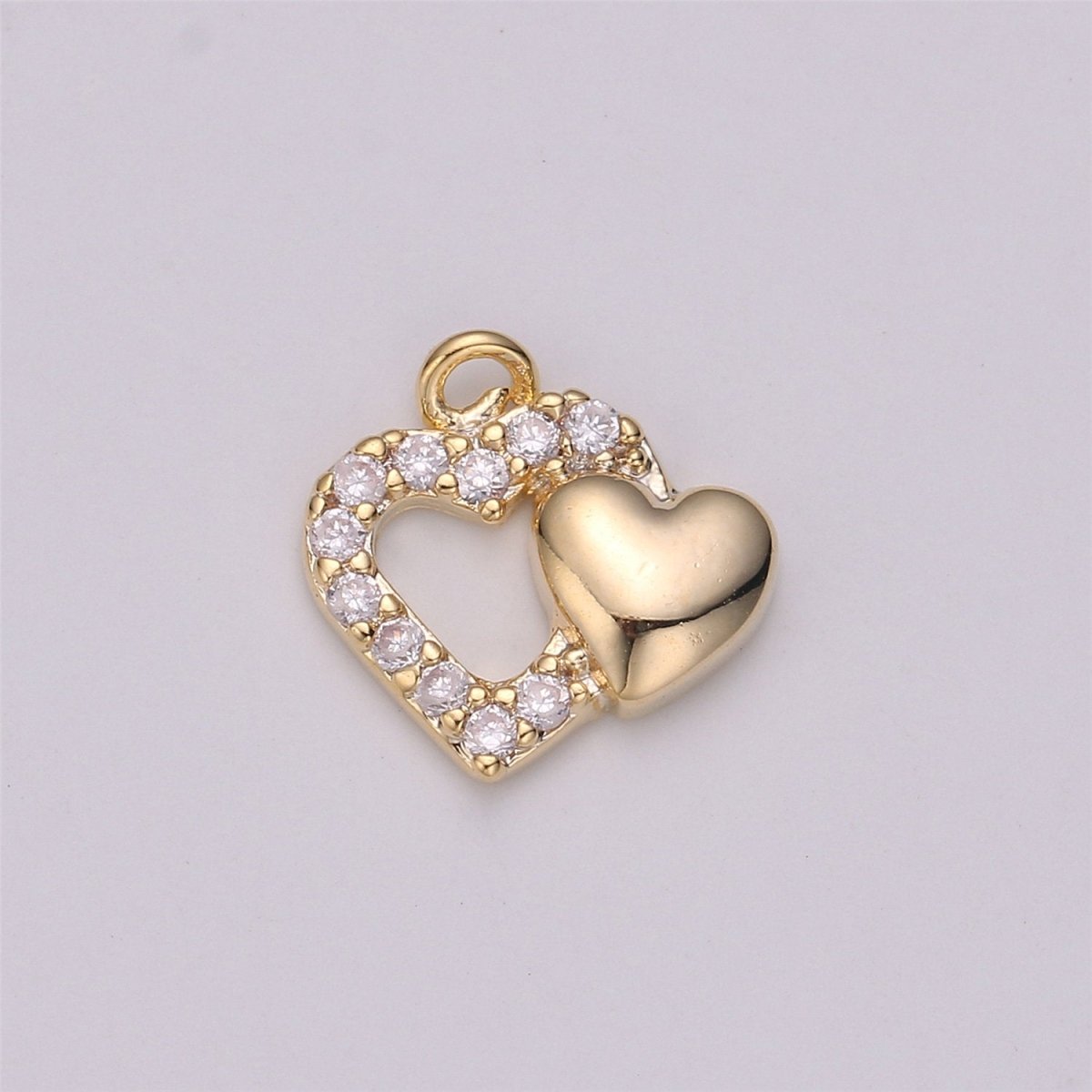 16K Gold Filled 10mm Micro Paved CZ Heart Open Charm in Gold & Silver | C528