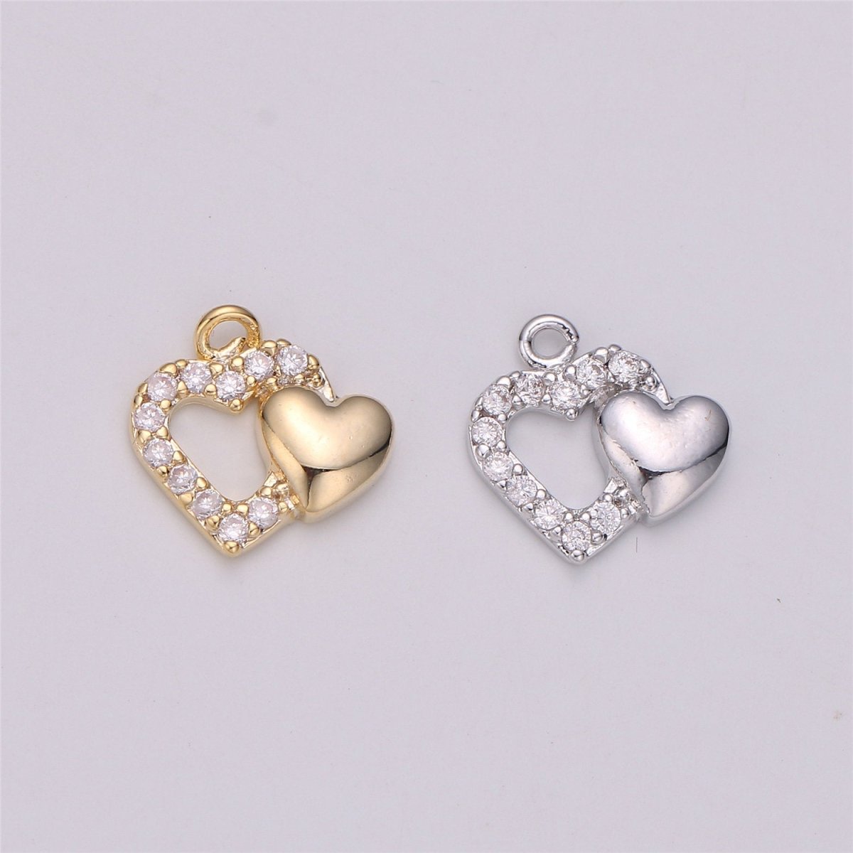 16K Gold Filled 10mm Micro Paved CZ Heart Open Charm in Gold & Silver | C528