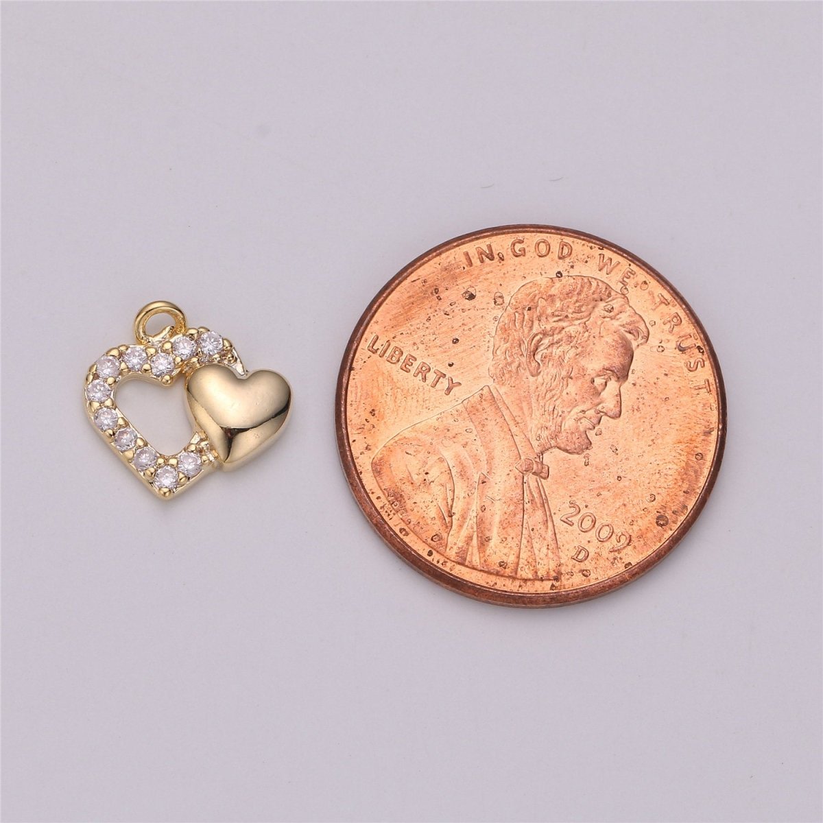 16K Gold Filled 10mm Micro Paved CZ Heart Open Charm in Gold & Silver | C528
