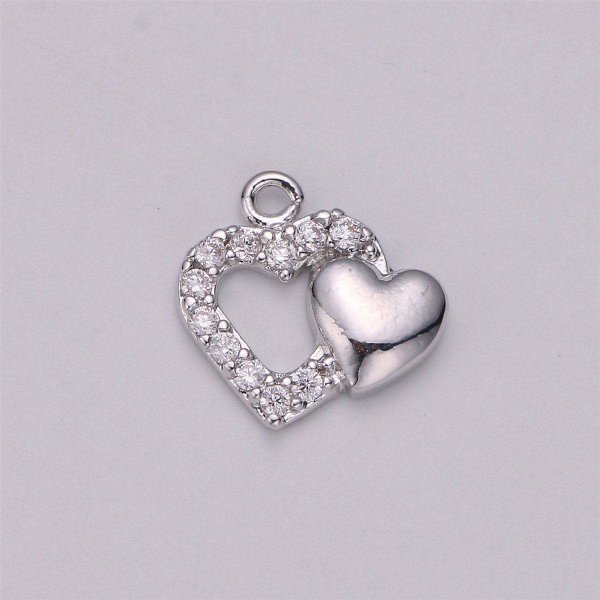 16K Gold Filled 10mm Micro Paved CZ Heart Open Charm in Gold & Silver | C528