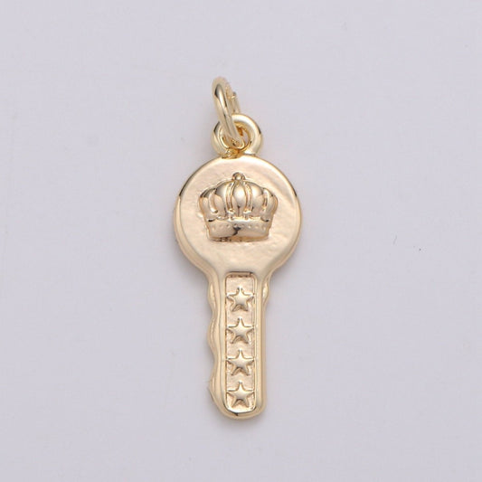 18k Gold Filled Key Pendant Charm, Dainty Crown Key Pendant Charm, Gold Filled Key of Heaven Pendant, For DIY Jewelry Making Supply D-742