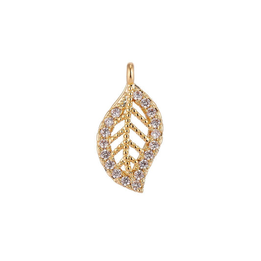 18K Gold Filled Leaf Leaves Micro Paved CZ Cubic Zirconia Charm Pendant C-018