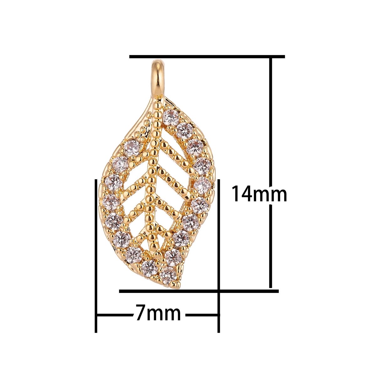 18K Gold Filled Leaf Leaves Micro Paved CZ Cubic Zirconia Charm Pendant C-018