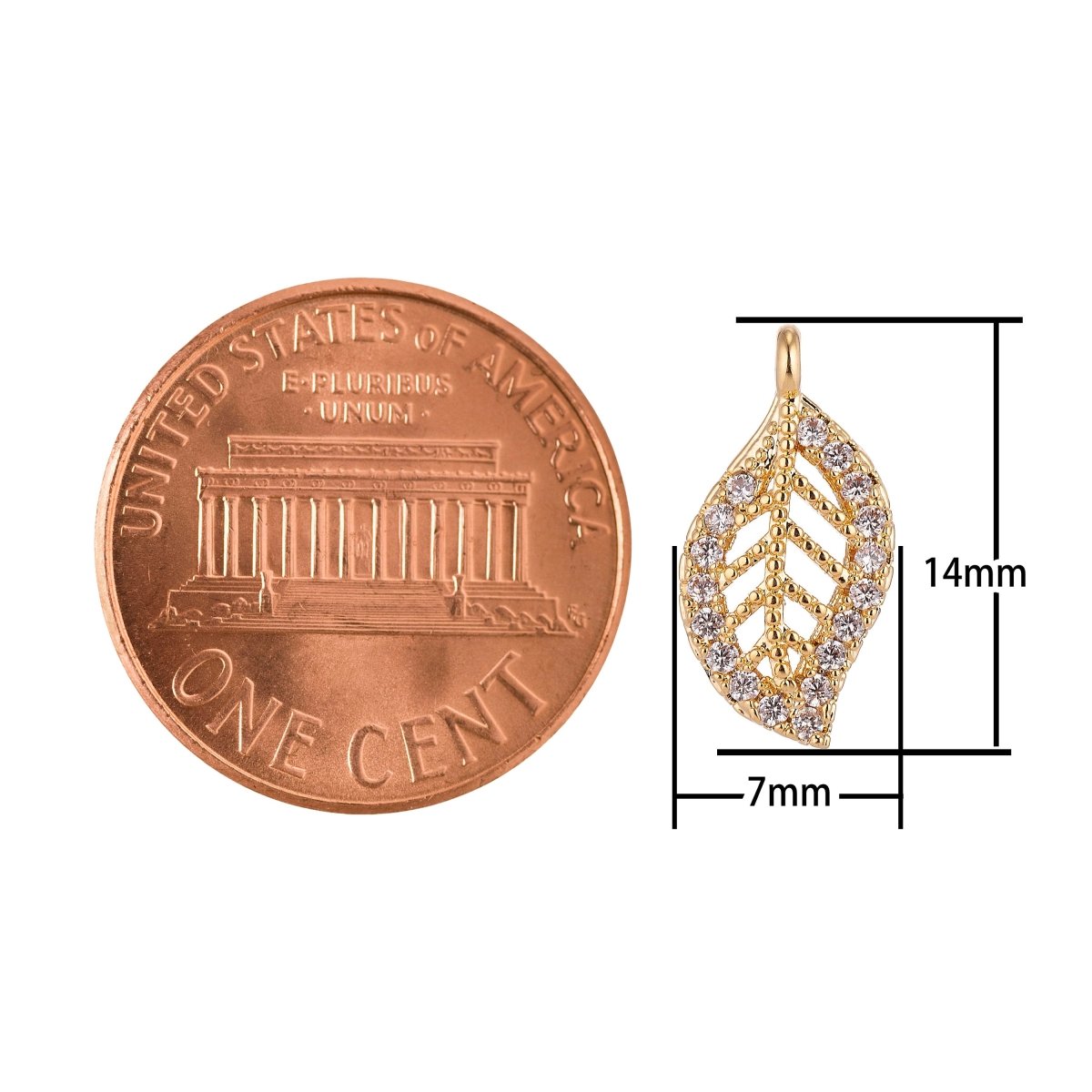 18K Gold Filled Leaf Leaves Micro Paved CZ Cubic Zirconia Charm Pendant C-018