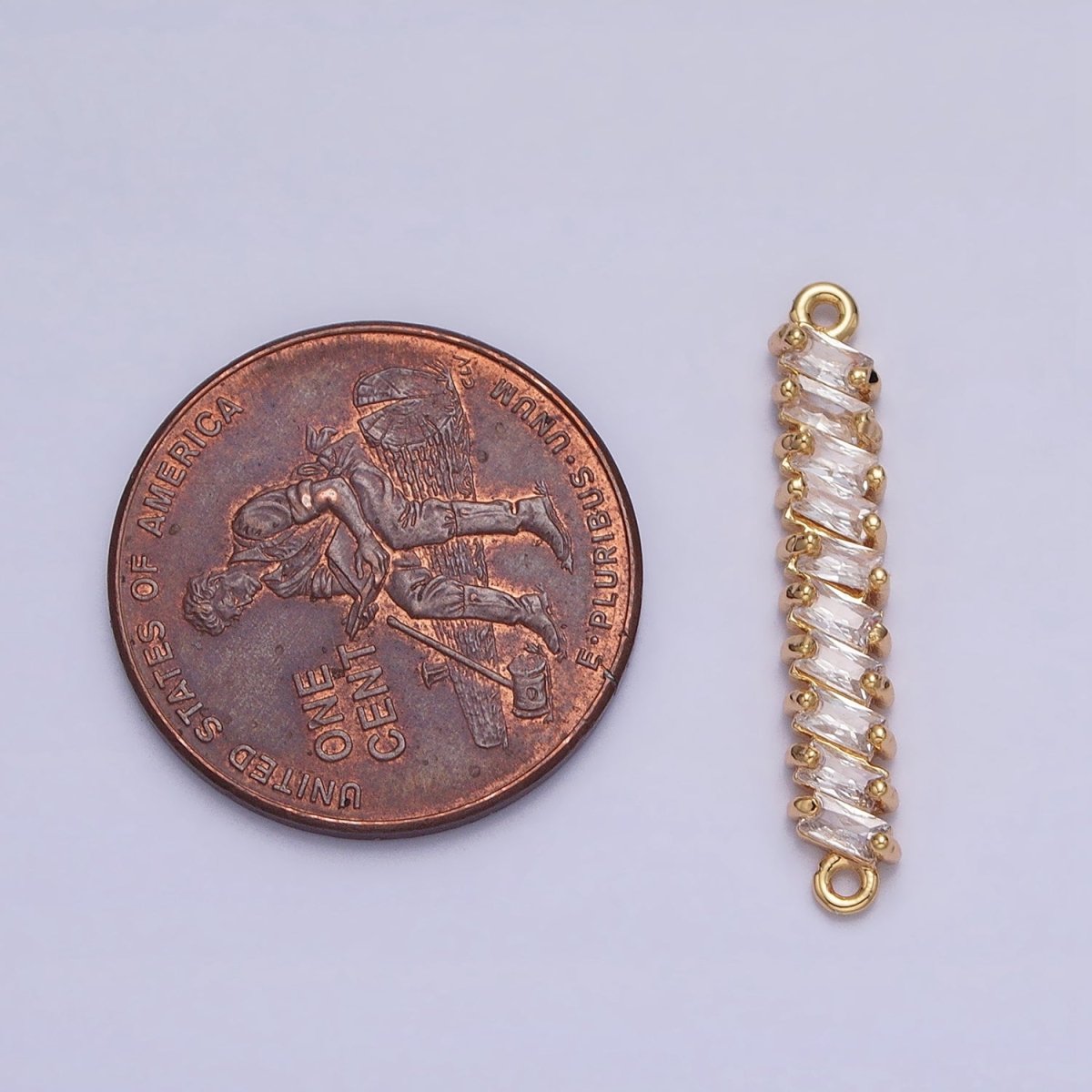 18K Gold Filled Leaning Clear Baguette Lined 23.3mm Connector in Gold & Silver | Y-842