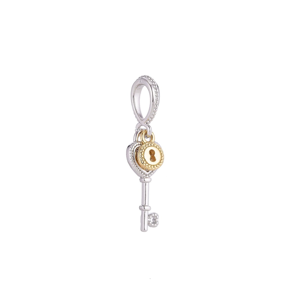 18K Gold Filled Lock And Key, Cubic Zirconia Necklace Pendant Charm Bails Findings for Jewelry Making H-193