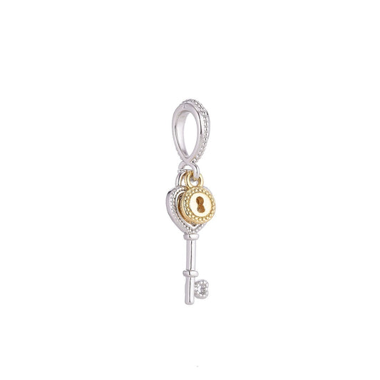 18K Gold Filled Lock And Key, Cubic Zirconia Necklace Pendant Charm Bails Findings for Jewelry Making H-193