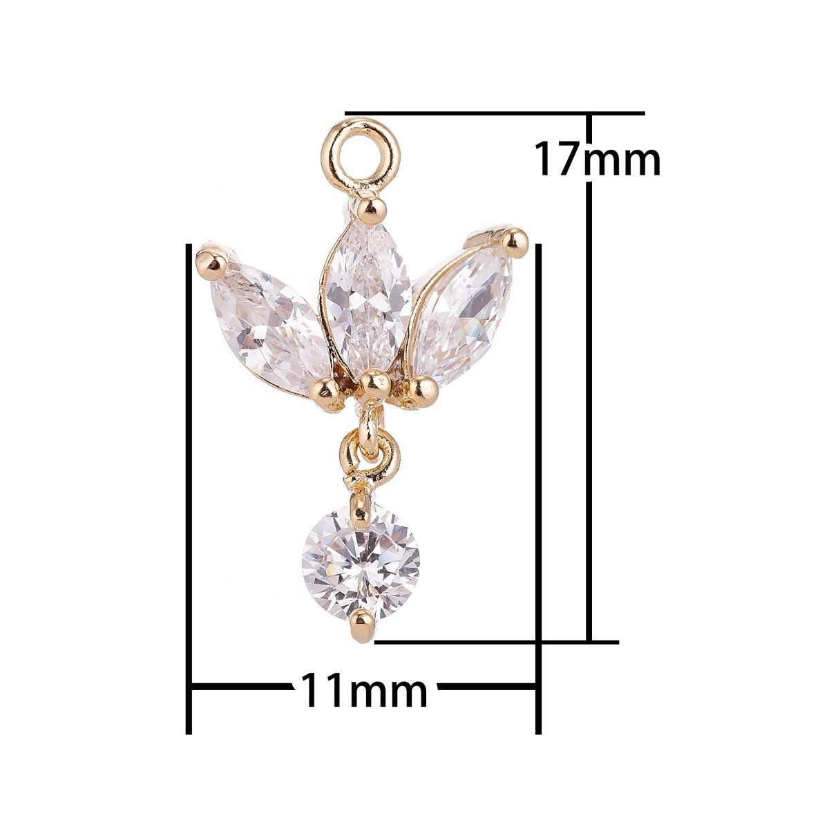 18K Gold Filled Lotus Wings Floating Round Crystal Cubic Zirconia Bracelet Delicate Necklace Pendant Earring Gift for Jewelry Making C-142