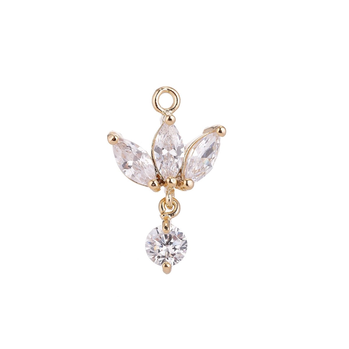 18K Gold Filled Lotus Wings Floating Round Crystal Cubic Zirconia Bracelet Delicate Necklace Pendant Earring Gift for Jewelry Making C-142