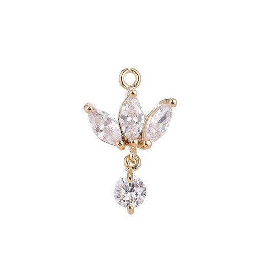 18K Gold Filled Lotus Wings Floating Round Crystal Cubic Zirconia Bracelet Delicate Necklace Pendant Earring Gift for Jewelry Making C-142