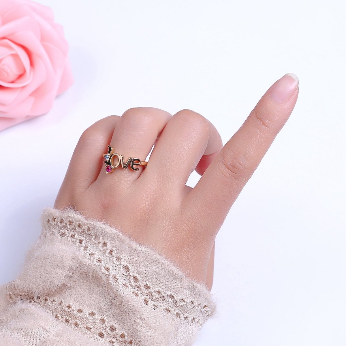 18k Gold Filled Love Ring, Gold Script Love Ring, Engagement Ring, Promise Ring, Love Word Ring, S-517