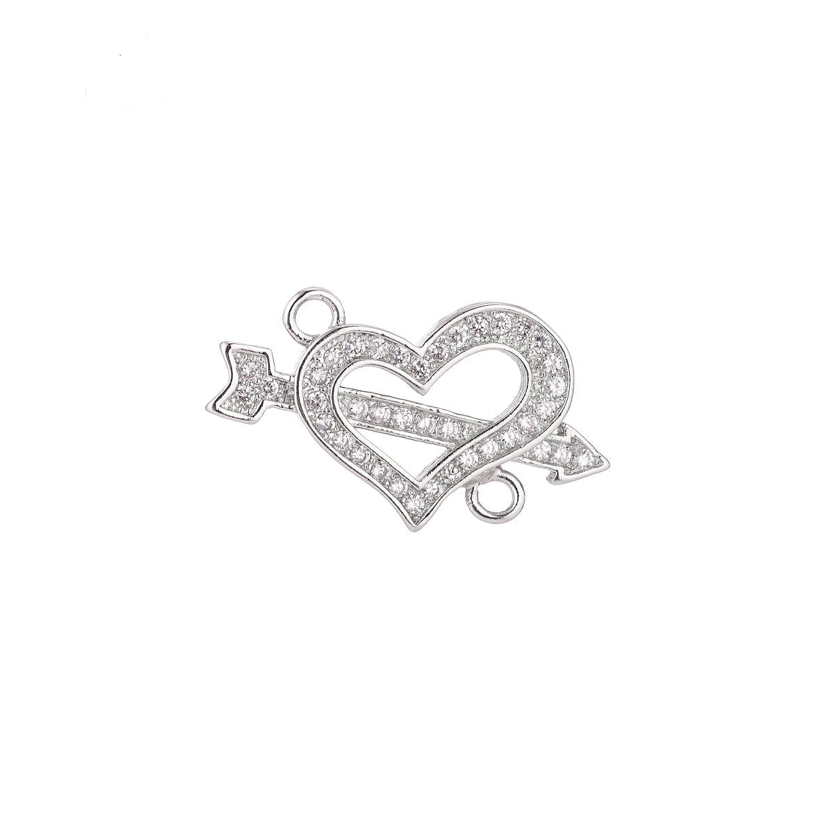 18K Gold Filled Lovely Love Cupid Heart Cubic Zirconia Bracelet Charm Bead Finding Connector For Jewelry Making F-021