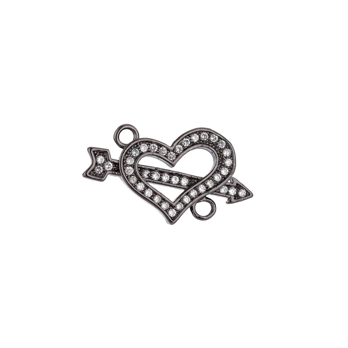 18K Gold Filled Lovely Love Cupid Heart Cubic Zirconia Bracelet Charm Bead Finding Connector For Jewelry Making F-021