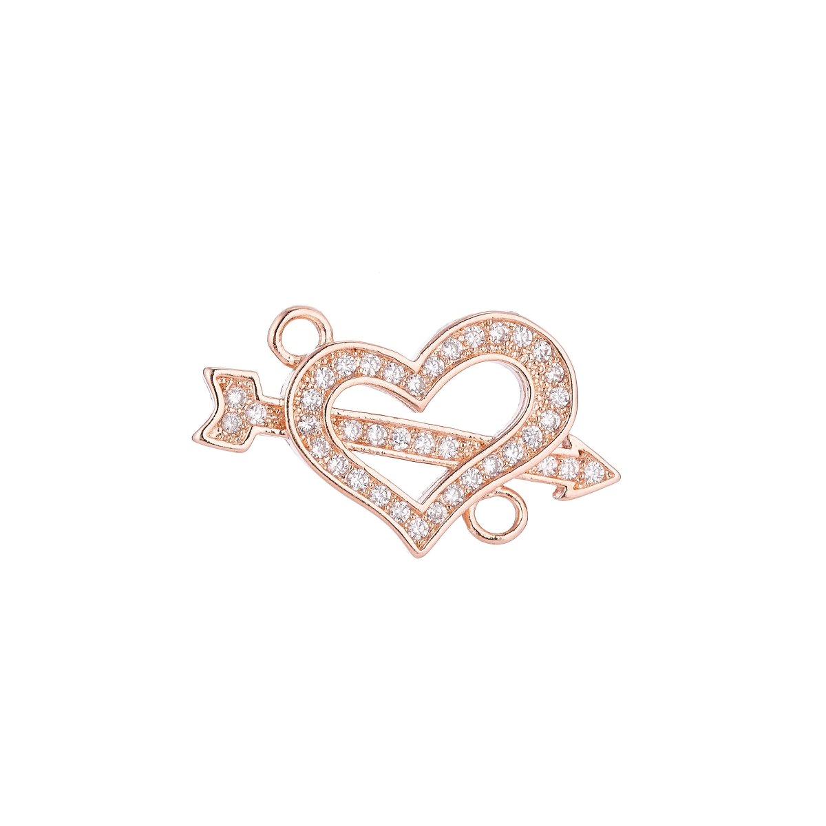 18K Gold Filled Lovely Love Cupid Heart Cubic Zirconia Bracelet Charm Bead Finding Connector For Jewelry Making F-021