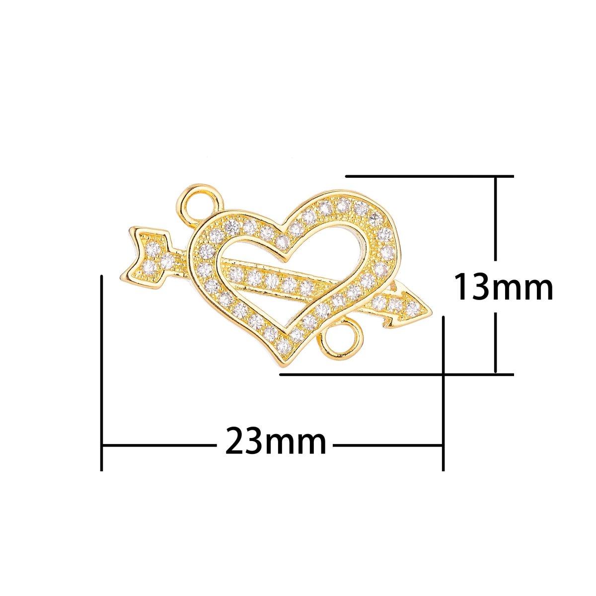 18K Gold Filled Lovely Love Cupid Heart Cubic Zirconia Bracelet Charm Bead Finding Connector For Jewelry Making F-021