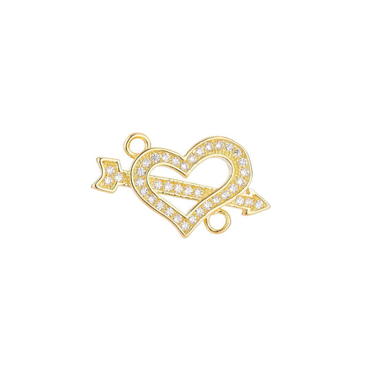 18K Gold Filled Lovely Love Cupid Heart Cubic Zirconia Bracelet Charm Bead Finding Connector For Jewelry Making F-021