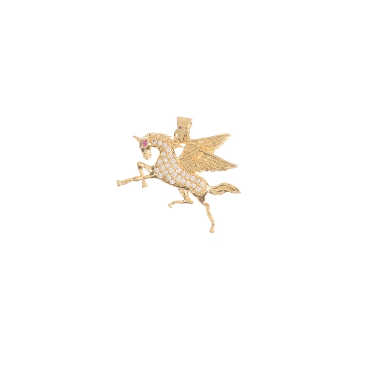 18K Gold Filled Magical Unicorn Pegasus Charm Cubic Zirconia Bails Findings for Earring Necklace Pendant Jewelry Making Supplies H-750