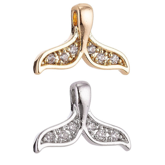 18K Gold Filled Mermaid Tail, Gold / White Gold Cubic Zirconia Necklace Pendant Charm Bails Findings for Jewelry Making H-137