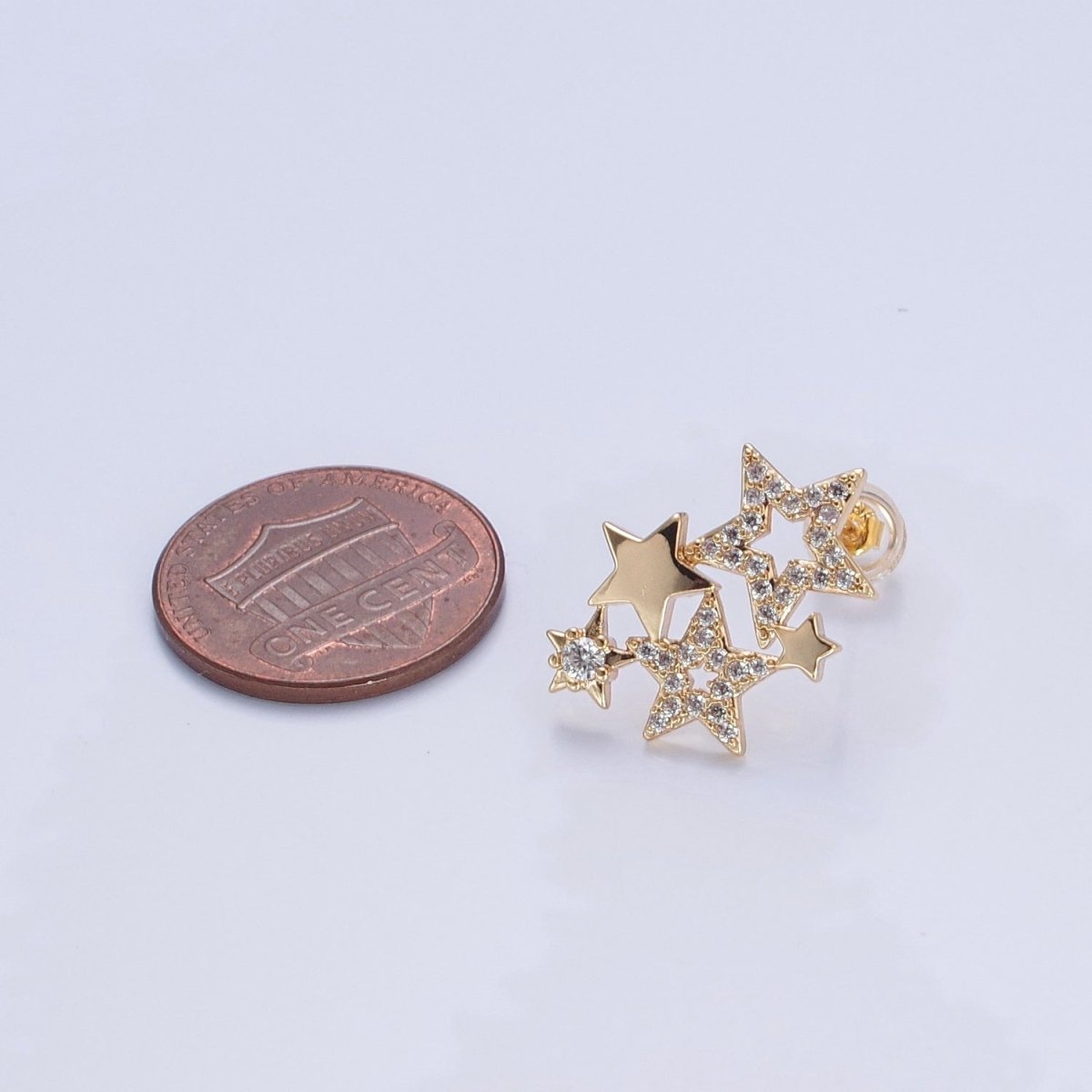 18K Gold Filled Micro CZ Pave Star Earrings Studs V-444