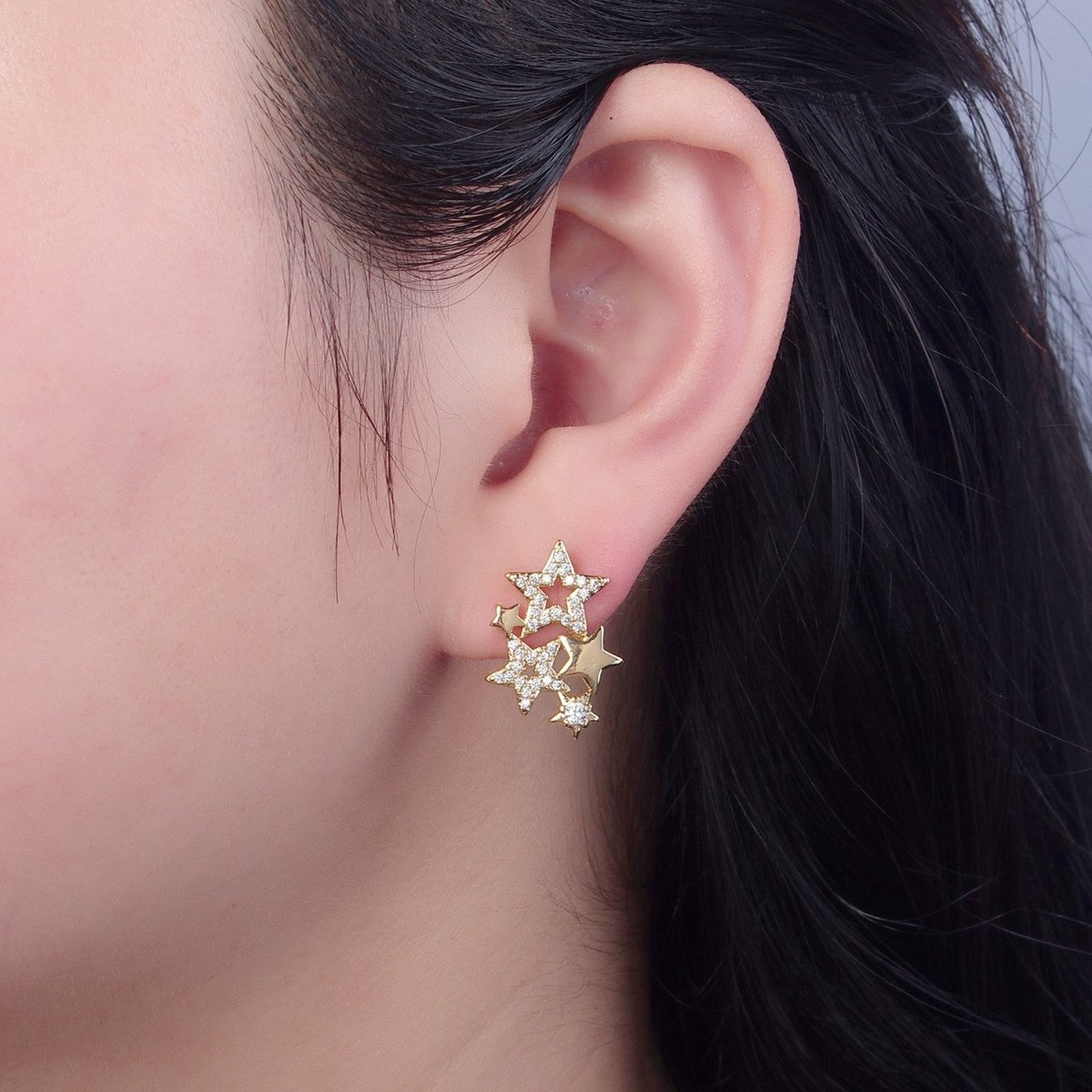 18K Gold Filled Micro CZ Pave Star Earrings Studs V-444