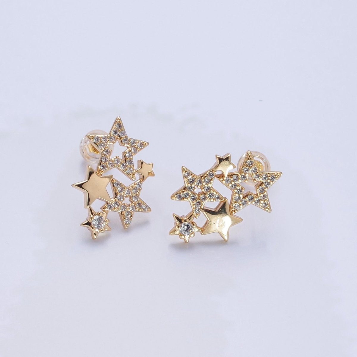18K Gold Filled Micro CZ Pave Star Earrings Studs V-444