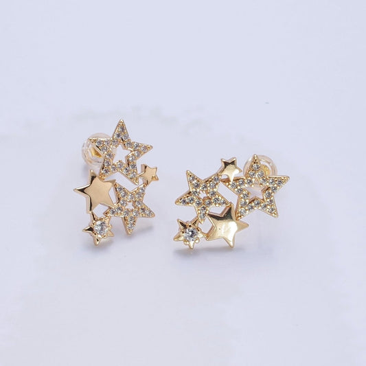18K Gold Filled Micro CZ Pave Star Earrings Studs V-444