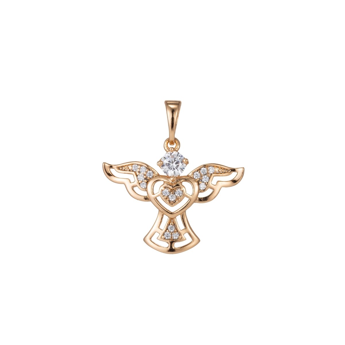 18k Gold Filled Micro Pave CZ Angel Wing Heart Pendant Charm, Micro Pave CZ Pendant Charm, Gold Filled Pendant, For DIY Jewelry I-384