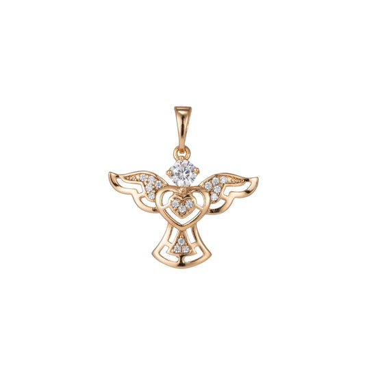 18k Gold Filled Micro Pave CZ Angel Wing Heart Pendant Charm, Micro Pave CZ Pendant Charm, Gold Filled Pendant, For DIY Jewelry I-384