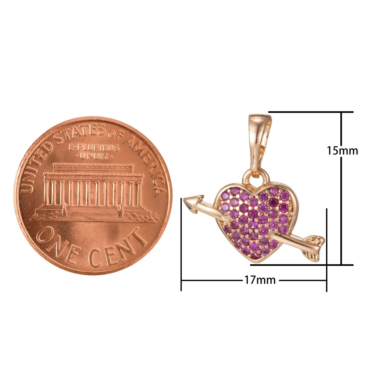 18k Gold Filled Micro Pave CZ Arrowed Heart Pendant Charm, Heart with Cupid Arrow Pendant Charm, Gold Filled Pendant, For DIY Jewelry I-417 I-497