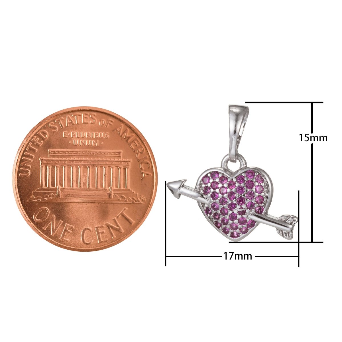 18k Gold Filled Micro Pave CZ Arrowed Heart Pendant Charm, Heart with Cupid Arrow Pendant Charm, Gold Filled Pendant, For DIY Jewelry I-417 I-497