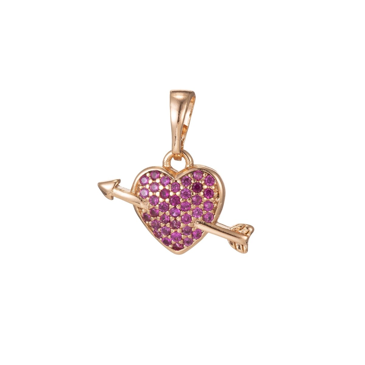 18k Gold Filled Micro Pave CZ Arrowed Heart Pendant Charm, Heart with Cupid Arrow Pendant Charm, Gold Filled Pendant, For DIY Jewelry I-417 I-497