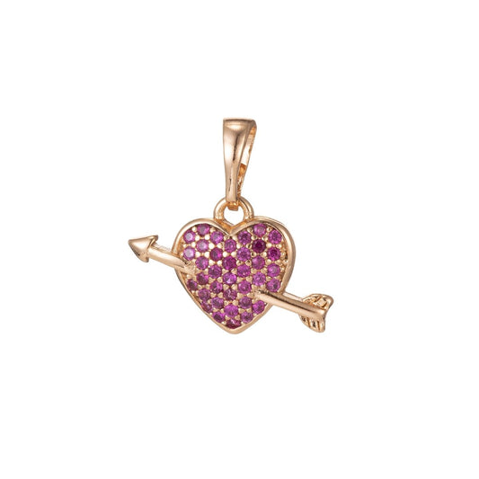 18k Gold Filled Micro Pave CZ Arrowed Heart Pendant Charm, Heart with Cupid Arrow Pendant Charm, Gold Filled Pendant, For DIY Jewelry I-417 I-497