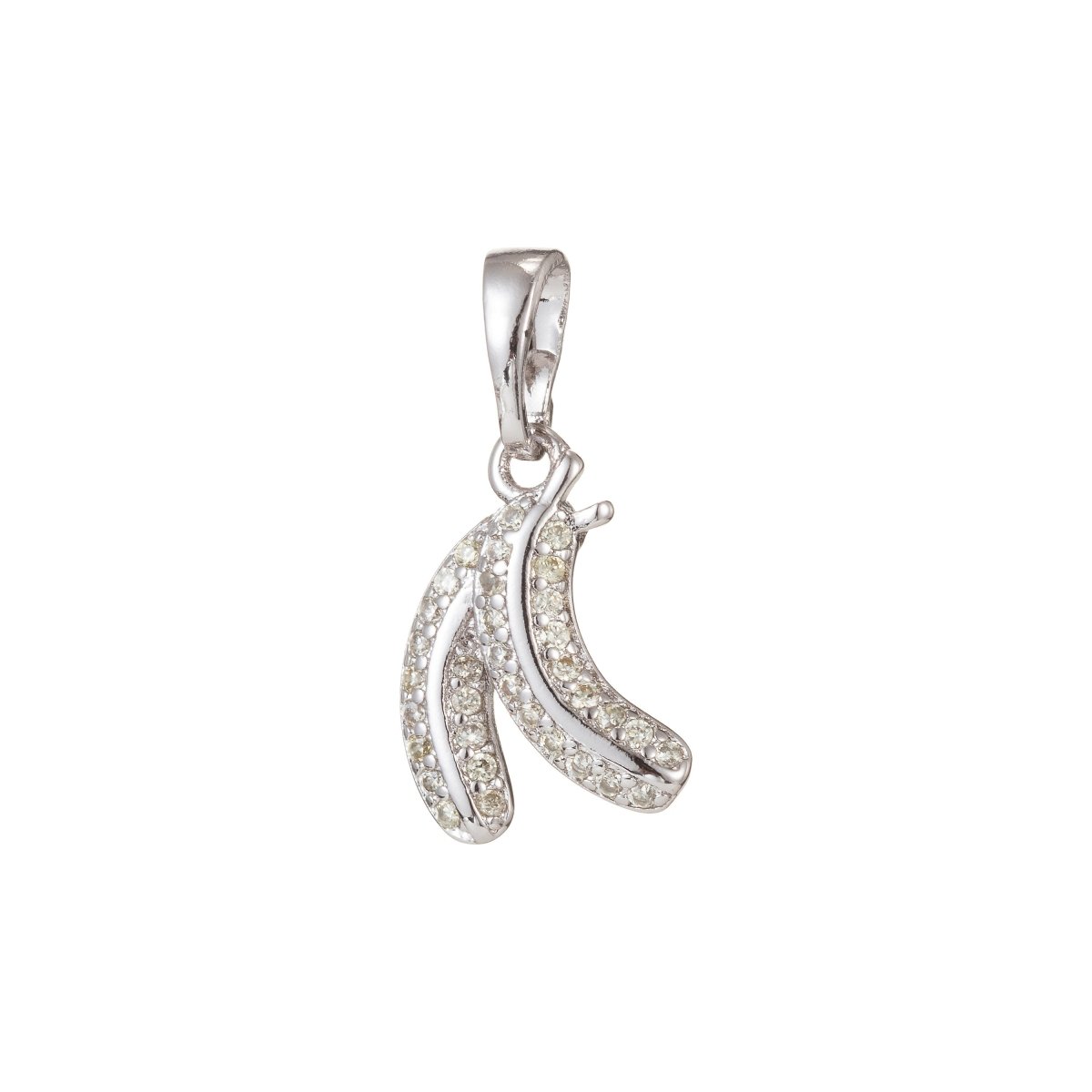 18k Gold Filled Micro Pave CZ Banana Pendant Charm, Micro Pave CZ Banana Pendant Charm, White Gold Filled Fruit Pendant, For DIY Jewelry I-426 I-489