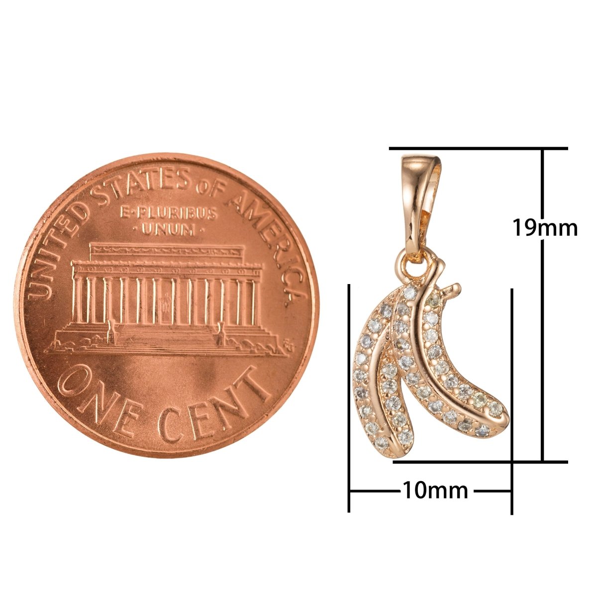 18k Gold Filled Micro Pave CZ Banana Pendant Charm, Micro Pave CZ Banana Pendant Charm, White Gold Filled Fruit Pendant, For DIY Jewelry I-426 I-489