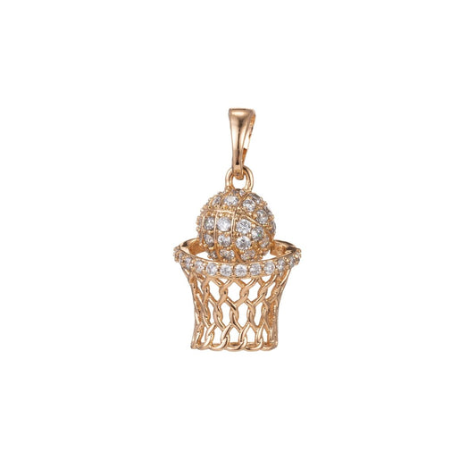 18k Gold Filled Micro Pave CZ Basketball Pendant Charm, Micro Pave CZ Slam Dunk Pendant Charm, Gold Filled Pendant, For DIY Jewelry I-415