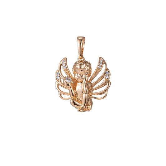 18k Gold Filled Micro Pave CZ Boy Angel Pendant Charm, Micro Pave CZ Pendant Charm, Gold Filled Angel Pendant, For DIY Jewelry I-408 I-463