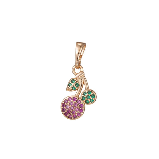 18k Gold Filled Micro Pave CZ Cherry Pendant Charm, Micro Pave CZ Cherry Pendant Charm, Gold Filled Fruit Pendant, For DIY Jewelry I-487 I-523