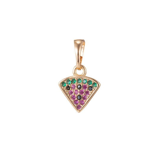 18k Gold Filled Micro Pave CZ Crafted Pizza Pendant Charm, Slice of Pizza Pendant Charm, Gold Filled Pendant, For DIY Jewelry I-418 I-485