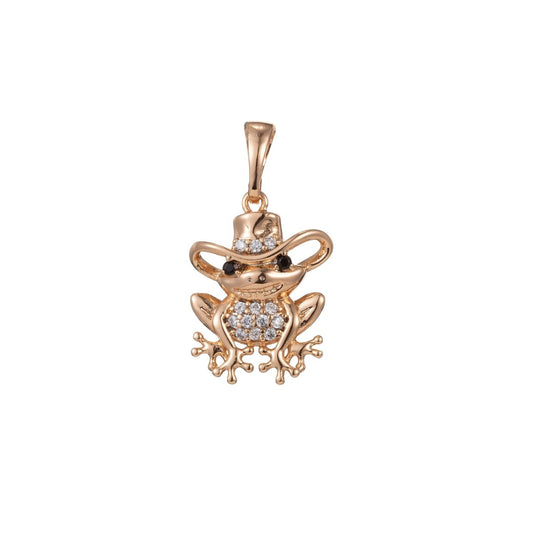 18k Gold Filled Micro Pave CZ Cute Mr. Frog Pendant Charm, Micro Pave CZ Pendant Charm, Gold Filled Frog Pendant, For DIY Jewelry I-405 I-496