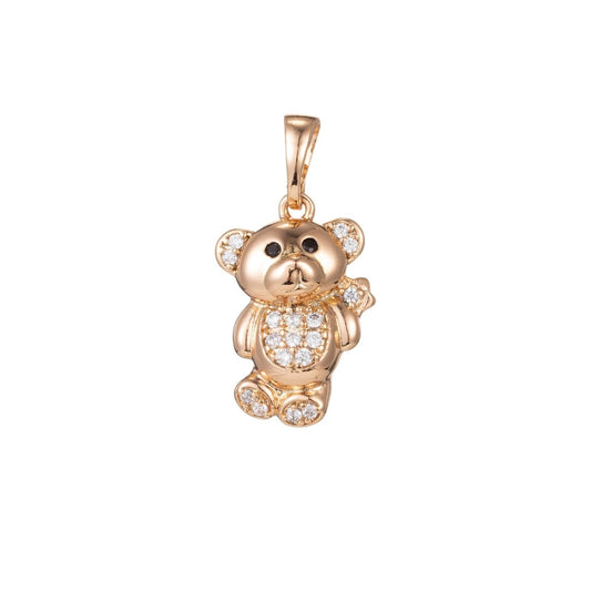 18k Gold Filled Micro Pave CZ Cutie Bear Pendant Charm, Micro Pave CZ Bear Pendant Charm, Gold Filled Pendant, For DIY Jewelry I-412 I-481