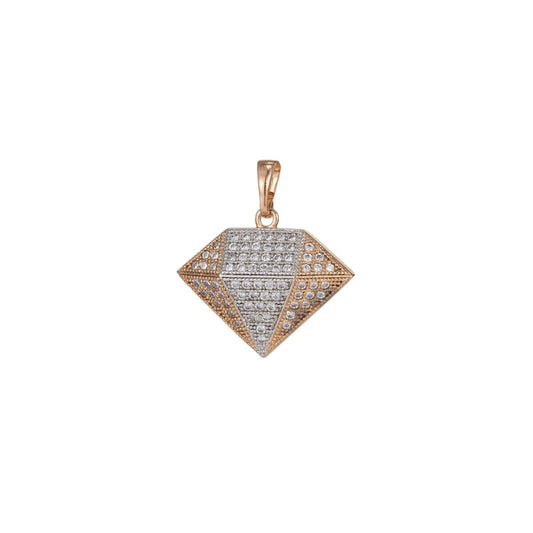 18k Gold Filled Micro Pave CZ Diamond Pendant Charm, Dual Color Diamond Pendant Charm, Gold Filled Diamond Pendant, For DIY Jewelry I-525