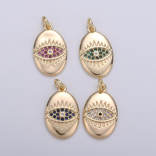 18k Gold Filled Micro Pave CZ Evil Eye Pendant Charm, For DIY Jewelry, Red, Blue, Green,Clear CZ Evil Eye Charm D-208 to D-211