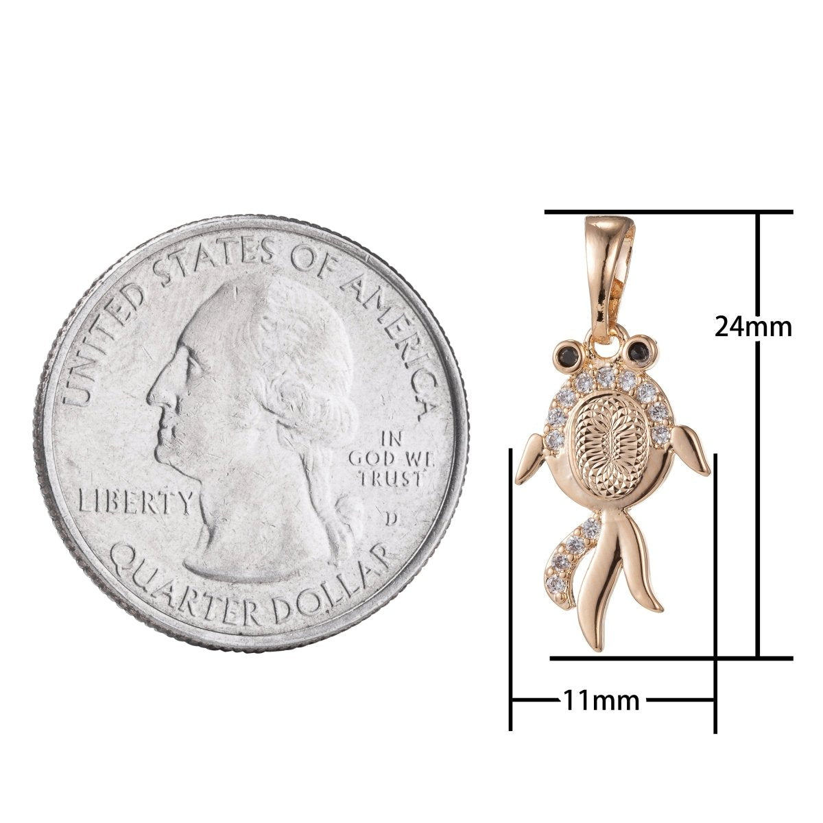 18k Gold Filled Micro Pave CZ Gold Fish Pendant Charm, Micro Pave CZ Pendant Charm, Gold Filled Fish Pendant, For DIY Jewelry I-407