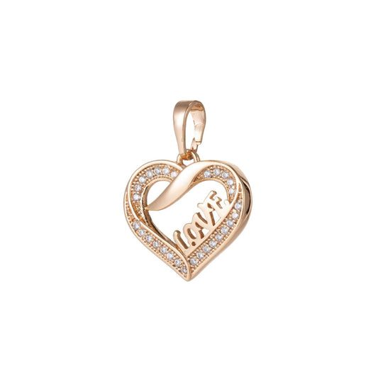 18k Gold Filled Micro Pave CZ Heart Pendant Charm, Love Heart Micro Pave CZ Pendant Charm, Gold Filled Pendant, For DIY Jewelry I-494 I-537