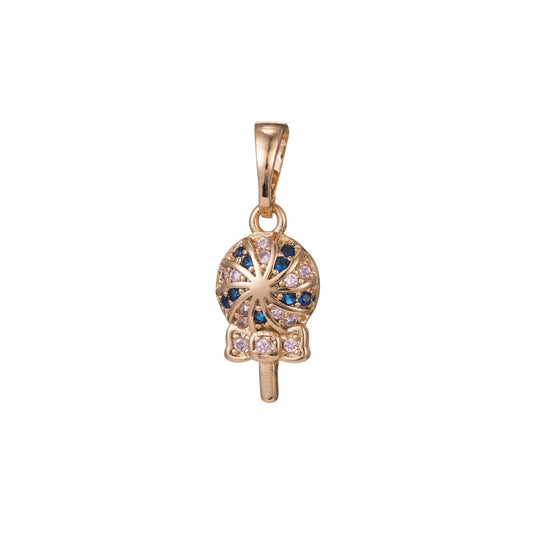 18k Gold Filled Micro Pave CZ Lolipop Pendant Charm, Lolipop Candy Pendant Charm, Gold Filled Desert Pendant, For DIY Jewelry Making I-427 I-500