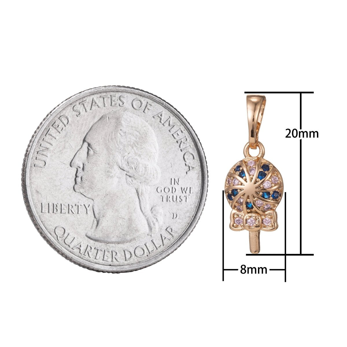 18k Gold Filled Micro Pave CZ Lolipop Pendant Charm, Lolipop Candy Pendant Charm, Gold Filled Desert Pendant, For DIY Jewelry Making I-427 I-500