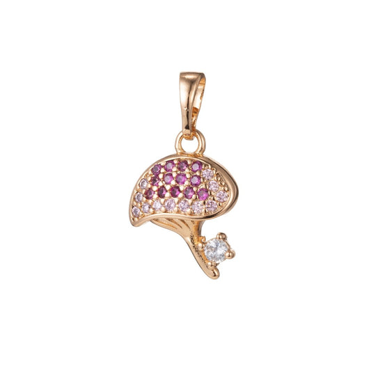 18k Gold Filled Micro Pave CZ Mushroom Pendant Charm, Micro Pave CZ Mushroom Pendant Charm, Gold Filled Fruit Pendant, For DIY Jewelry I-411 I-470